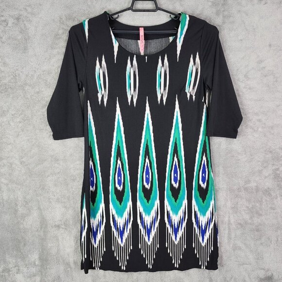 Magic Dresses & Skirts - Womens Multicolor Magic Shift Dress Midi 3/4 Sleeve Round Neck Size 1X